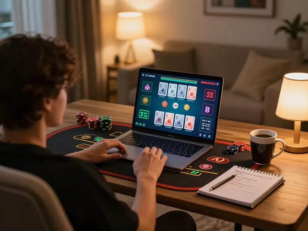 Player enjoys dynamic blackjack experience at O8 online casino, showcasing strategic gameplay in a comfortable setting.