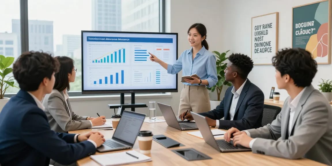 Live transfer merchant cash advance leads strategy meeting in a modern office with professionals collaborating.