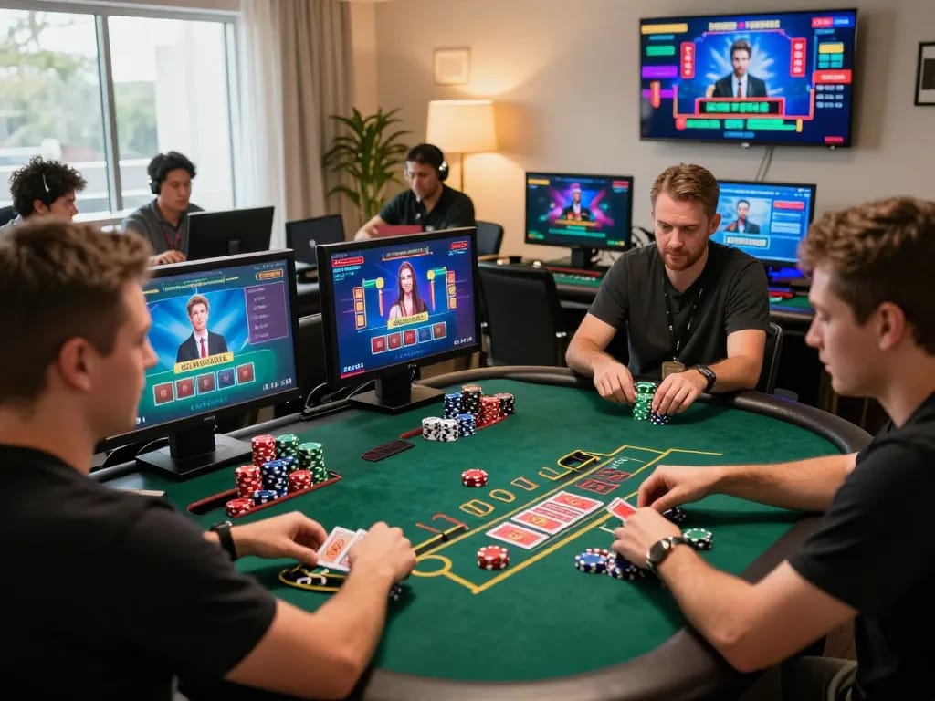 Players strategizing in an online blackjack game while enjoying gaming at https://tr88.bio/ with lively atmosphere and exciting moments.