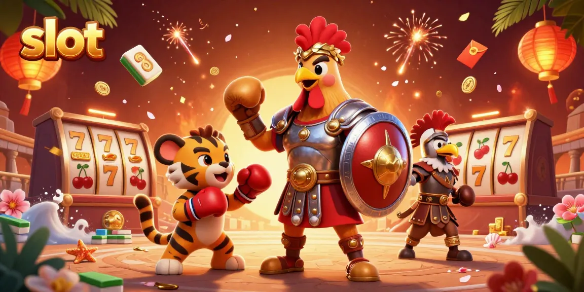 Spin slot machines with vibrant symbols and characters, showcasing a unique casino scene.