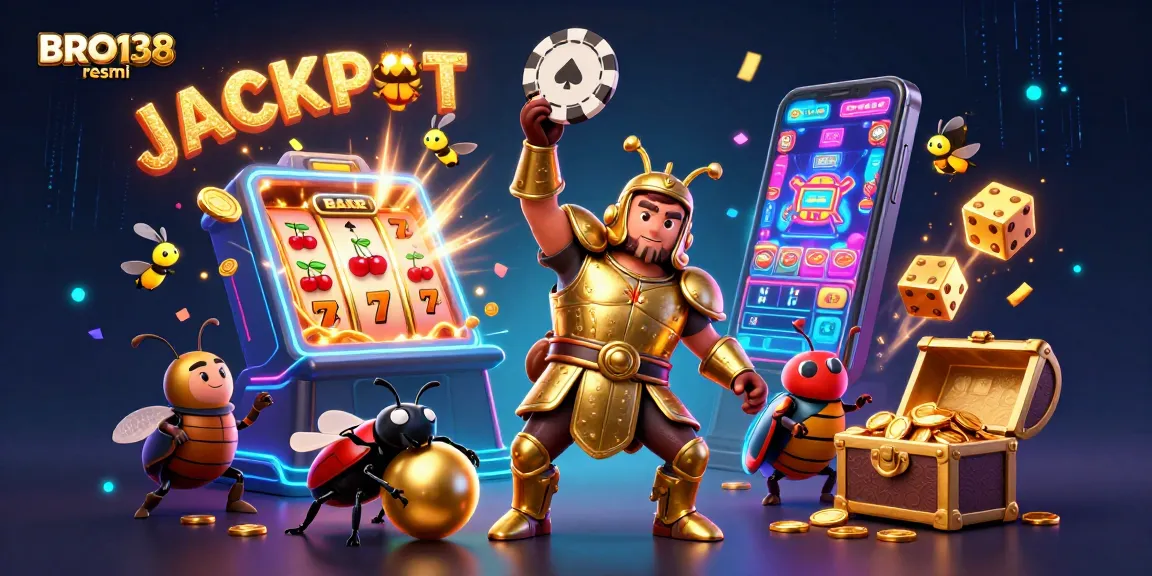 Engage with BRO138 resmi, featuring a playful beetle scene with a jackpot explosion.