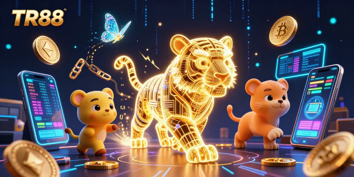 Experience winning strategies with TR88's vibrant digital casino environment filled with crypto elements.