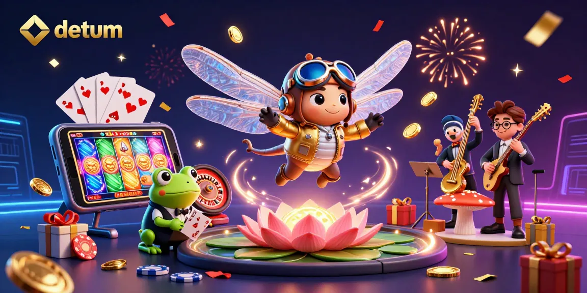 Engage in gaming action at datum with vibrant illustrations of a dragonfly pilot and casino elements.