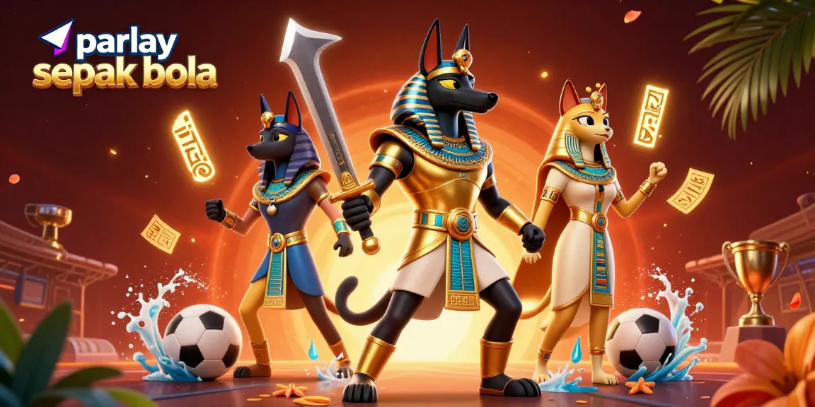 Engage with parlay sepak bola betting excitement featuring Anubis and Bastet in a vibrant scene.