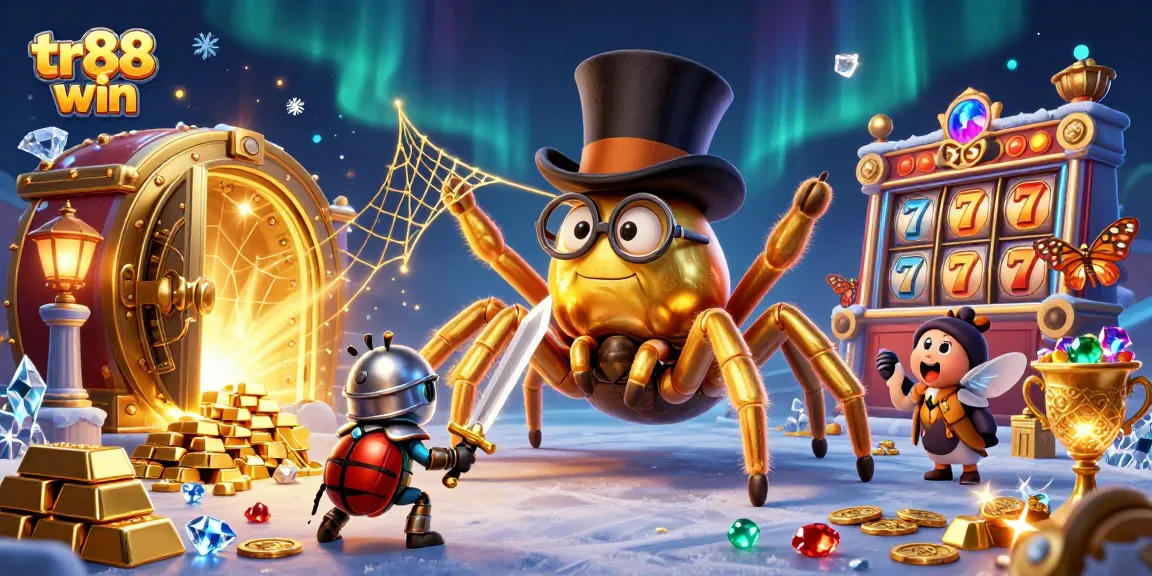 Engage with the vibrant casino world of tr88 win, featuring a golden tarantula and knight in a dynamic 3D illustration.