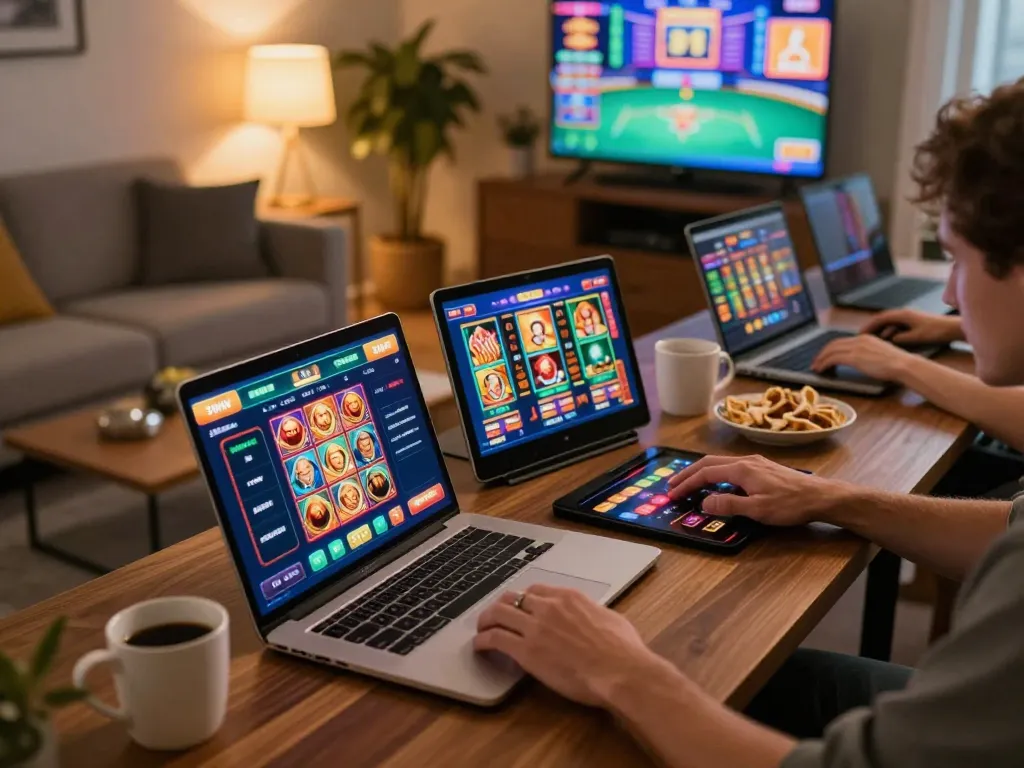 Engaging online gaming session at 3win with vibrant interface and strategic gameplay in a cozy setting