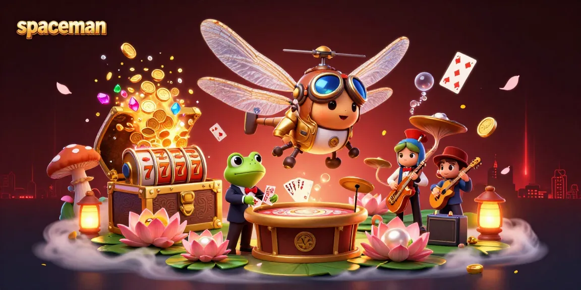 Players spin the reels at the Spaceman casino, surrounded by vibrant characters and gambling action.