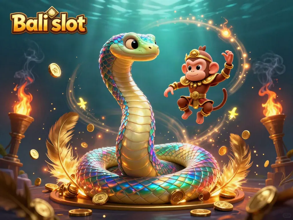 Engage in the vibrant Bali slot experience with dynamic visuals of the rainbow serpent and monkey king.