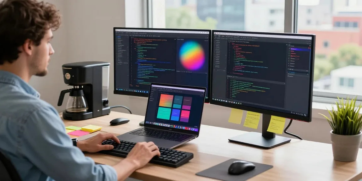 Efficient workspace for 截图软件下载 with dual monitors, vibrant coding, and Snipaste interface.