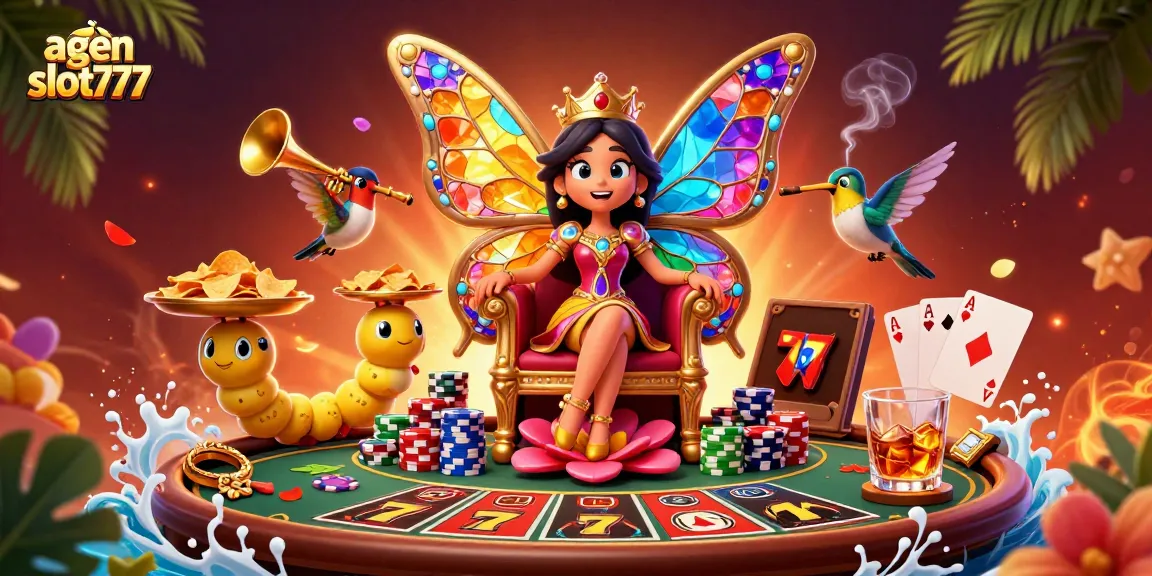Experience thrilling gameplay with agen slot777 as vibrant characters play slots in a magical casino scene.