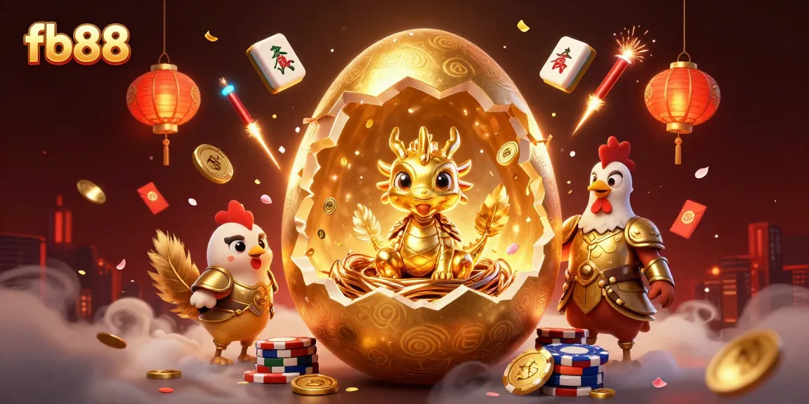 Experience fb88's thrilling gaming world with a golden dragon and poker chips in an enchanting illustration.