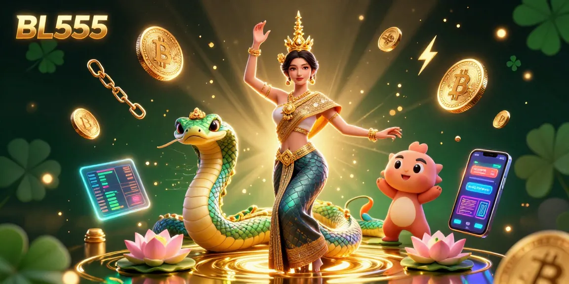 Experience the dynamic energy of BL555 with a Thai dancer and golden elements illustrating online gambling excitement.