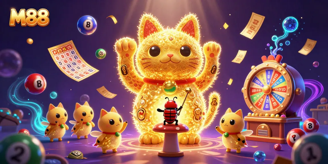 Experience the excitement of M88's vibrant online casino universe with golden symbols and lucky vibes.