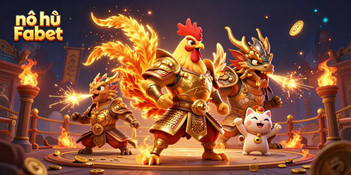 Play nổ hũ Fabet with vibrant characters and rich casino elements in this exciting illustration.