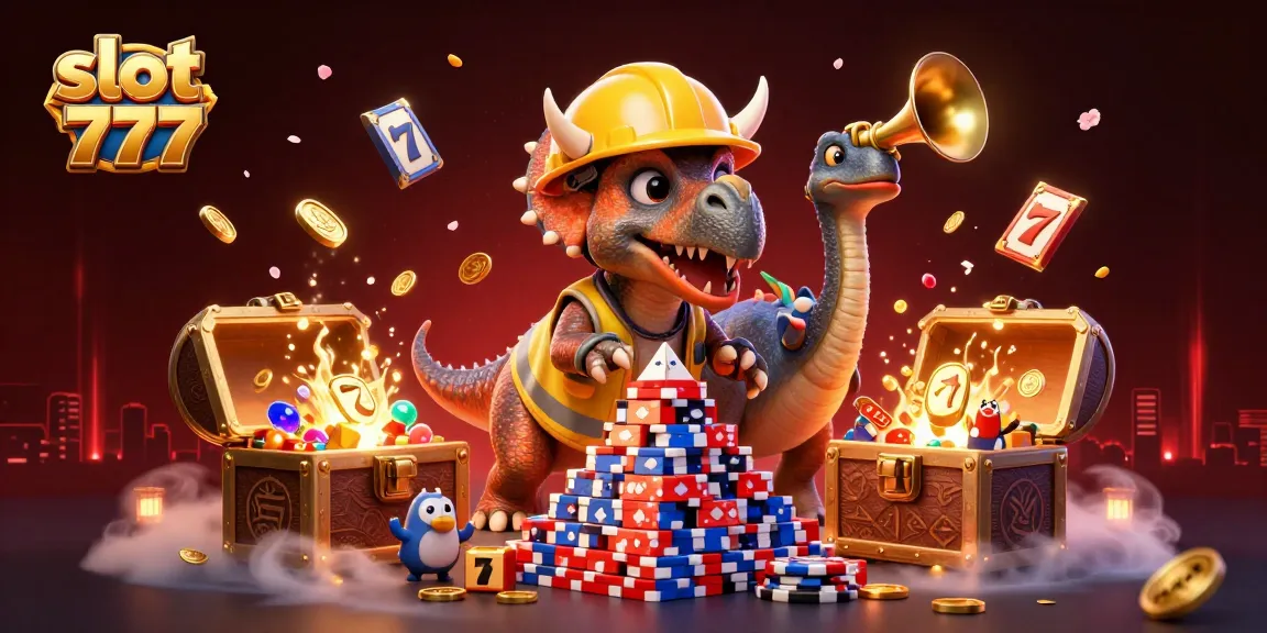 Menangkan slot 777 dengan antusiasme dinamis dari dinosaur, chip poker, dan simbol beruntung.