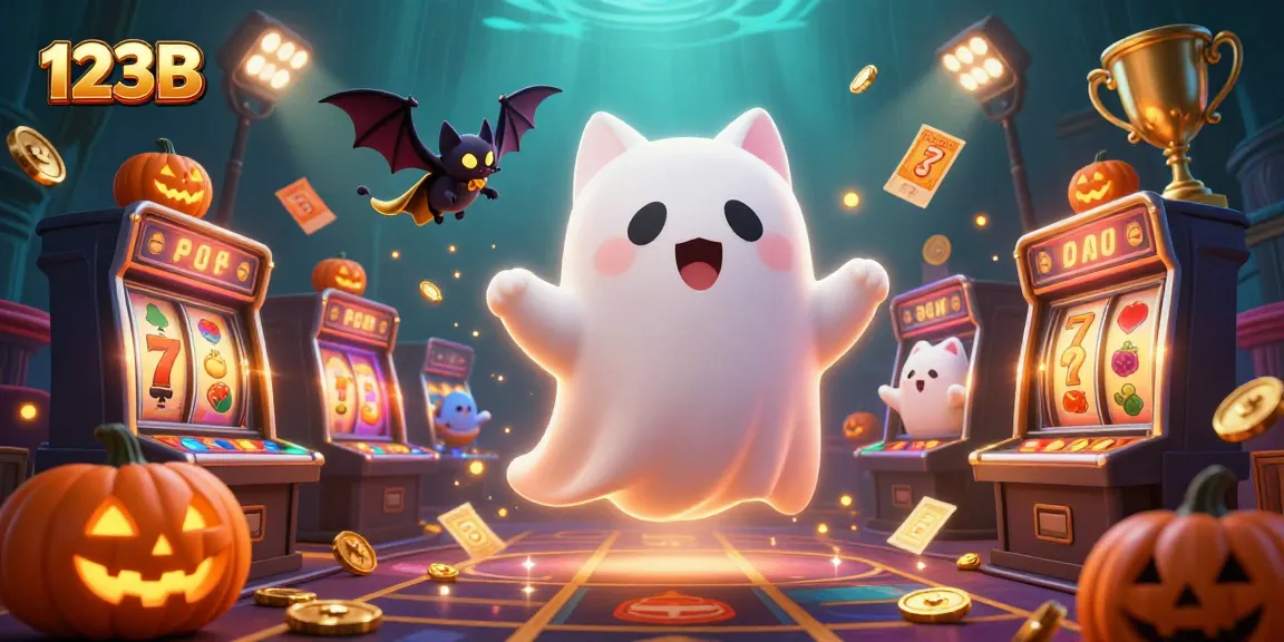 Experience thrilling gameplay at 123B, featuring a vibrant haunted casino scene with dynamic slot elements.