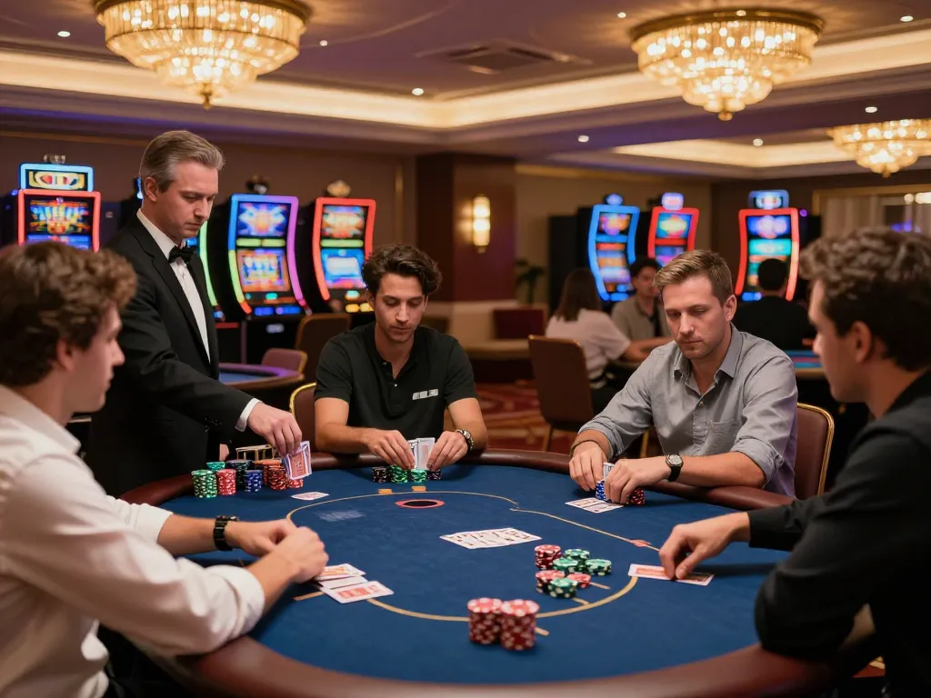 rokok 88 poker scene with players strategizing at a luxurious casino table.