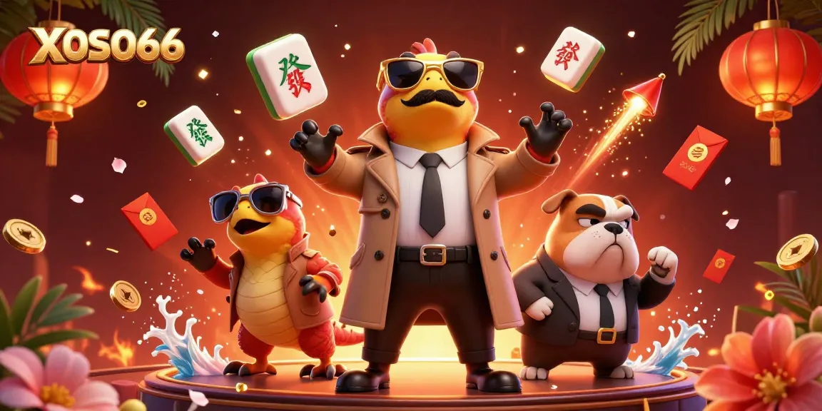 XOSO66 offers a thrilling casino experience with dynamic 3D characters in a vibrant setting.