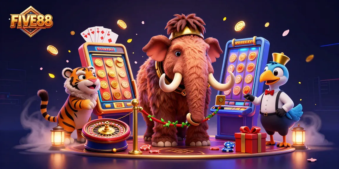 Engage with the vibrant gaming world of FIVE88 at a lively casino scene.