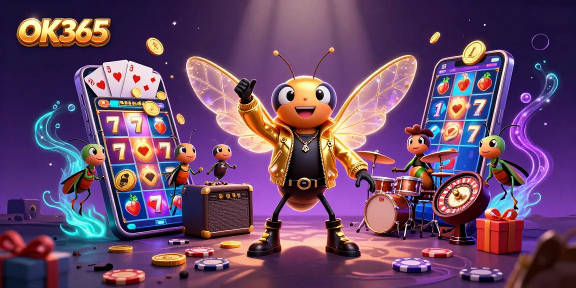 Spin jackpots and win with OK365 in this vibrant casino-themed 3D illustration.