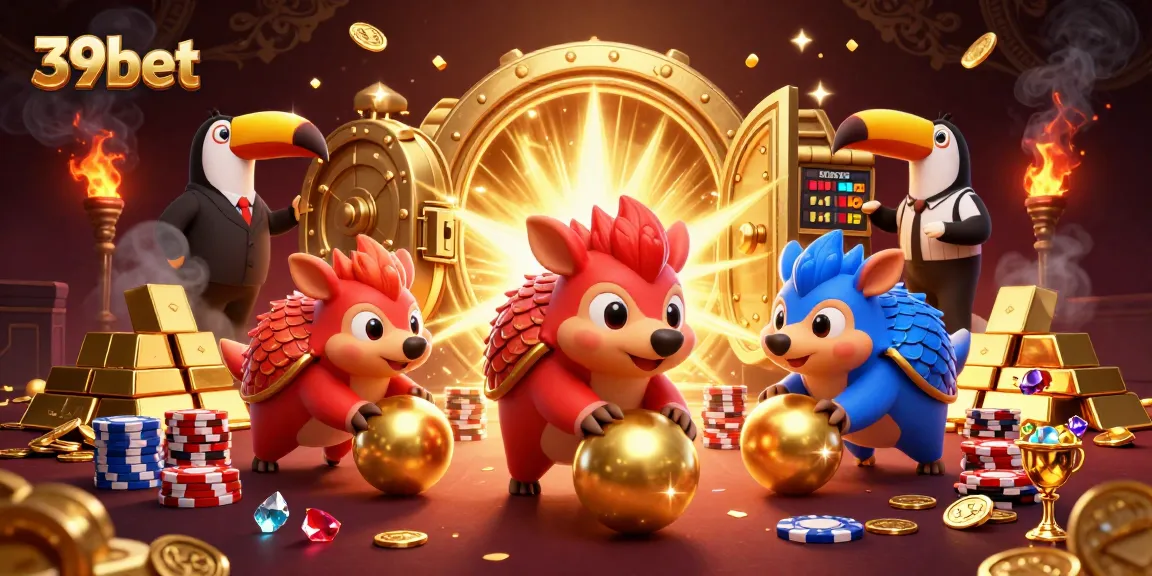 Join the excitement at 39bet with rival pangolins competing in a vibrant casino scene.