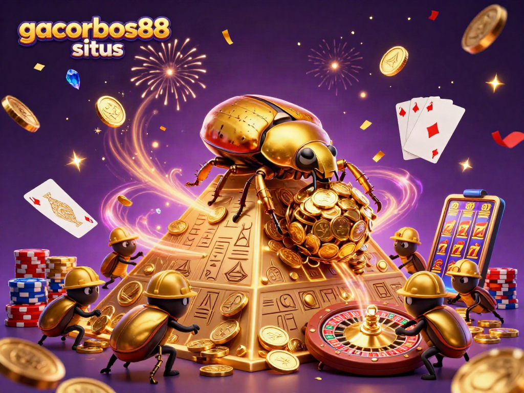 Experience thrill with gacorbos88 situs in a vibrant 3D casino scene full of action and excitement!