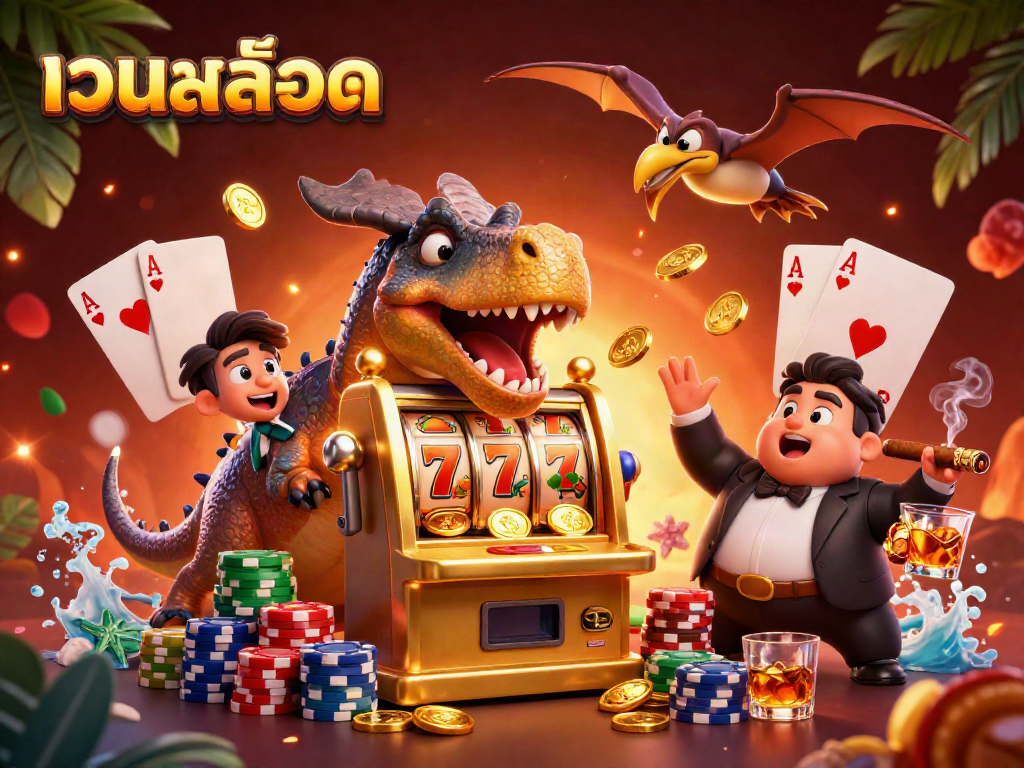 See the vibrant action of a pachycephalosaurus hitting a slot machine in this เว็บสล็อต illustration.