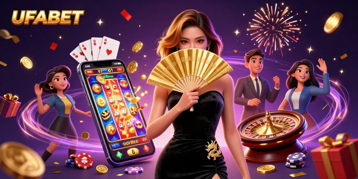 Spin the reels at UFABET with excitement in an immersive 3D casino digital scene.