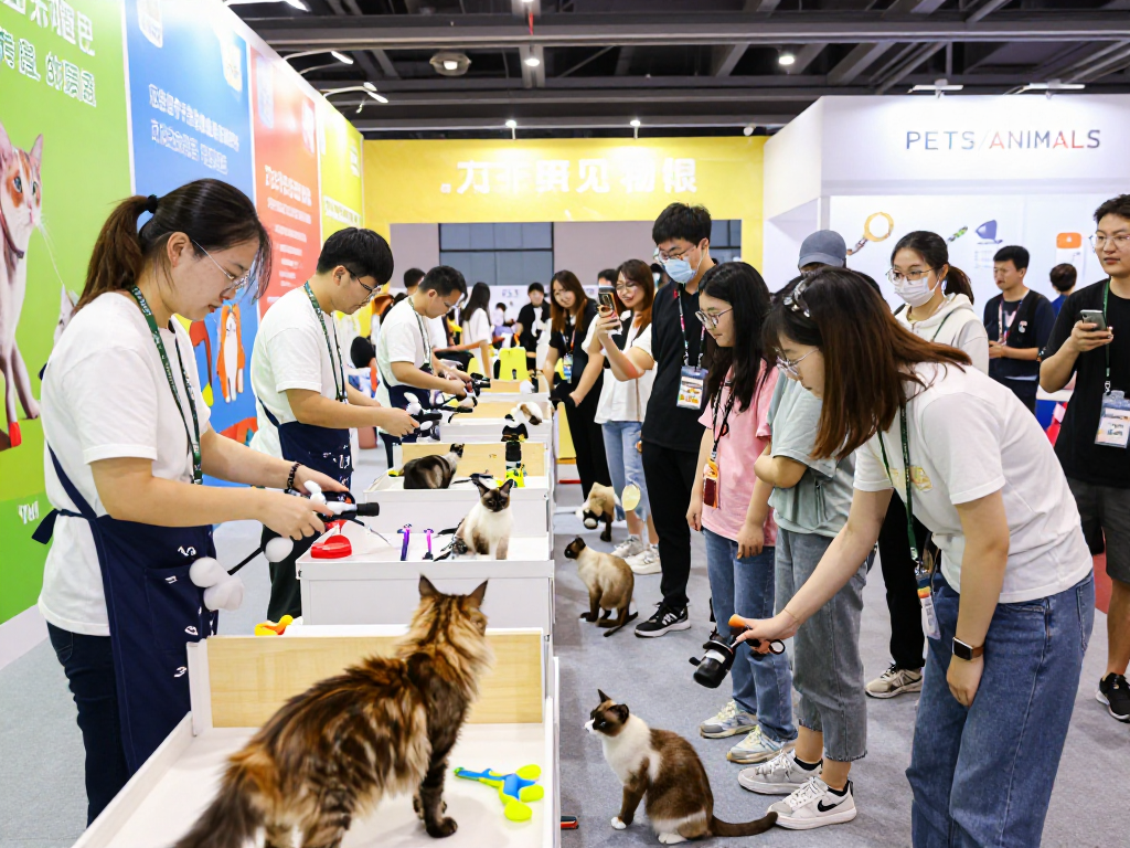 Rokok88 cats exhibit with visitors interacting and adopting pets in vibrant exhibition.