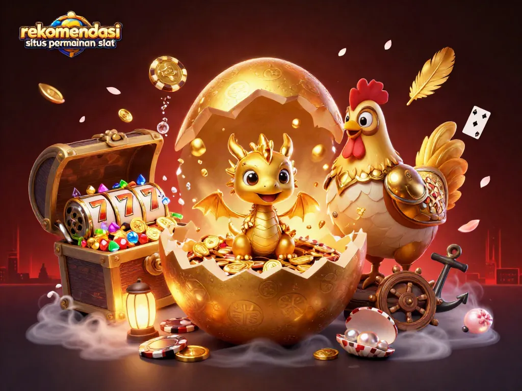 Menangkan permainan di rekomendasi situs permainan slot dengan slot reel dan simbol keberuntungan yang bersinar.