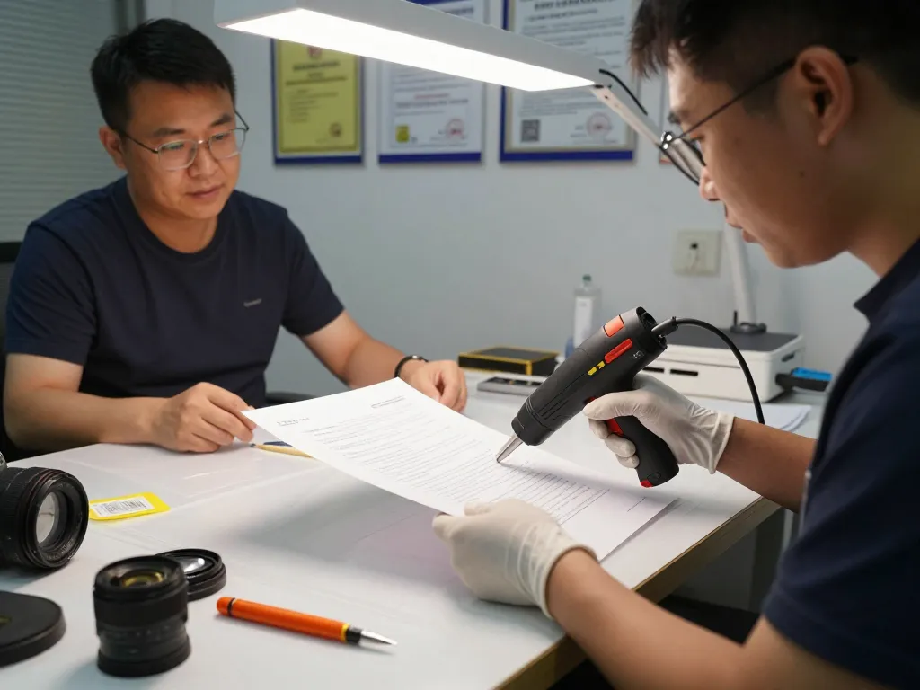 Expert technician providing dịch vụ bóc ép plastic with precision tools in a professional workspace.