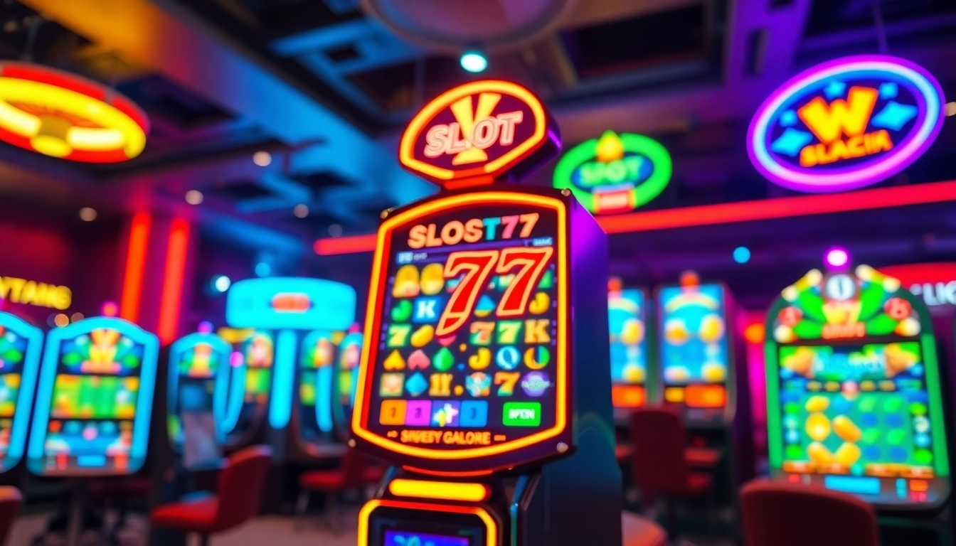Main visual of Slot77 mesin game interaktif menampilkan keseruan bermain di kasino.