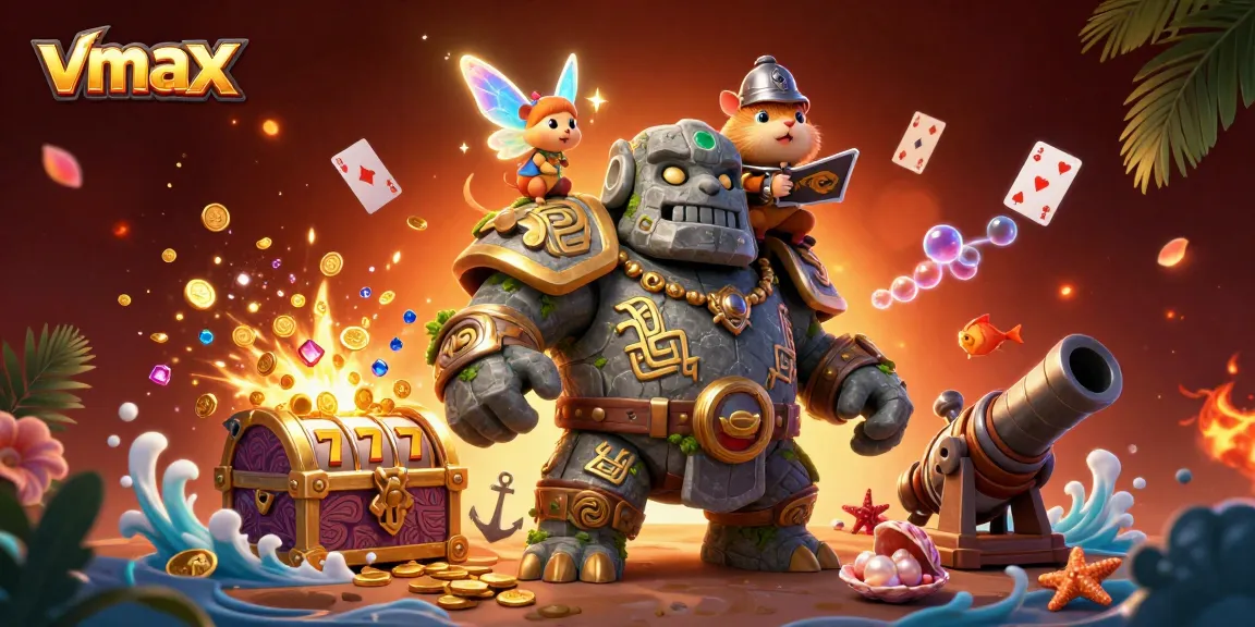 Experience thrilling action at VMAX casino with ancient guardian and magical elements.