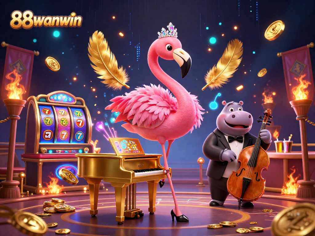 Engage with 88wanwin's vibrant casino atmosphere featuring lively characters and slot machines