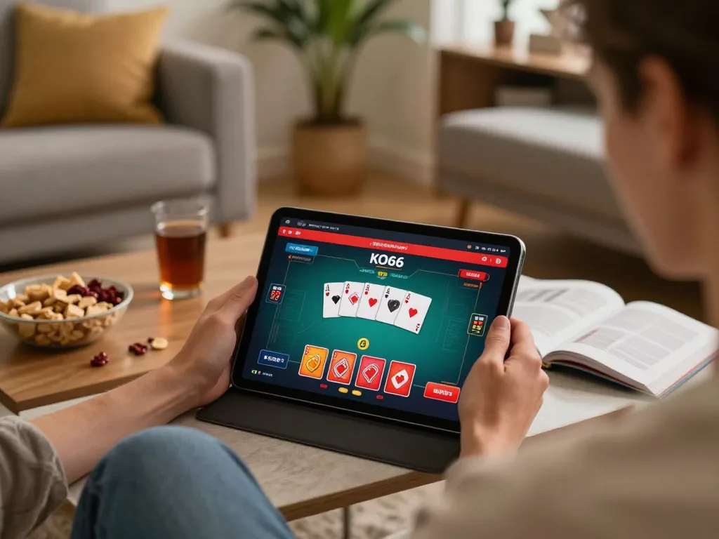 Trải nghiệm chơi poker hấp dẫn trên ứng dụng KO66 trong không gian ấm cúng với hình ảnh sống động và bầu không khí thân thiện.