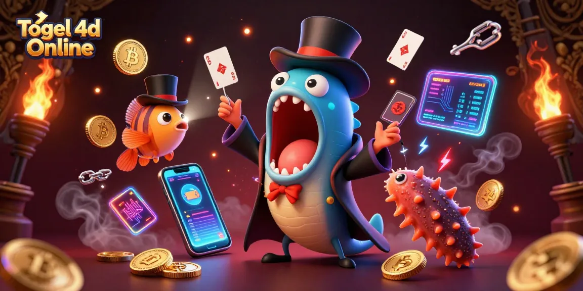 Engage in Togel 4d Online with this captivating illustration of marine creatures performing magic in a vibrant casino scene.
