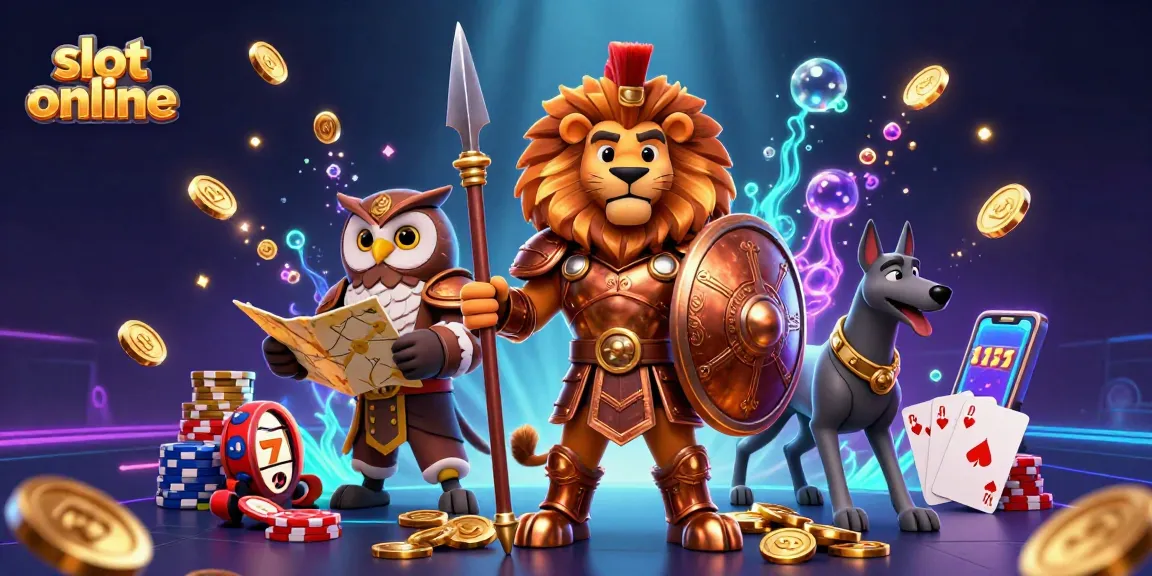 Engage with exciting slot online action featuring animated characters amidst cascading coins and vibrant game elements.