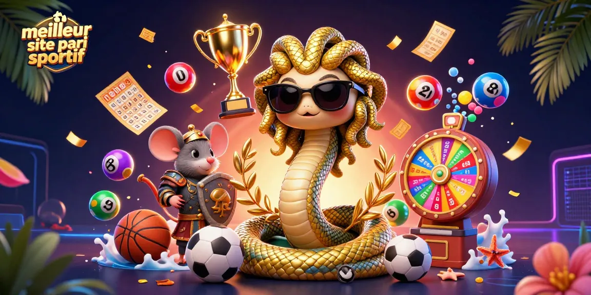Visualisez le meilleur site de pari sportif avec Medusa, un guerrier souris et des ballons de loterie.
