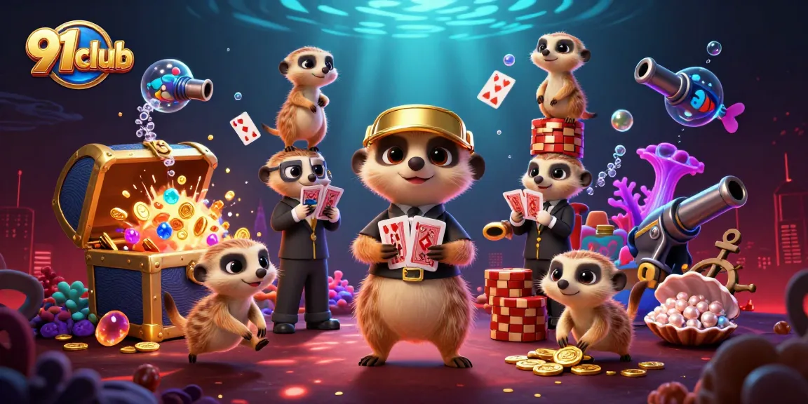 Experience the thrill of 91club with meerkats managing a vibrant casino scene.