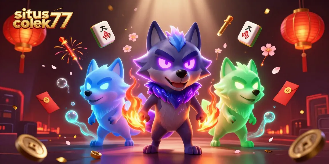 Immerse in the world of situs colek77 with a dynamic 3D casino scene featuring ghostly wolves and vibrant gaming elements.