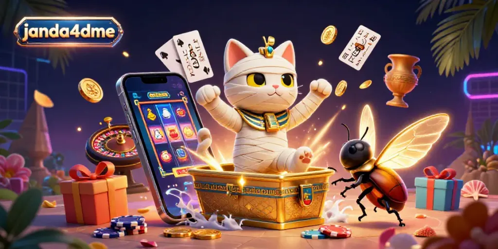 Janda4dme menampilkan mumi kucing di kasino pyramid dengan permainan slot warna-warni yang menarik.