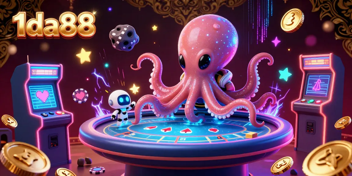 Engage in the vibrant world of 1da88 with a colorful alien poker scene featuring dynamic gaming elements.
