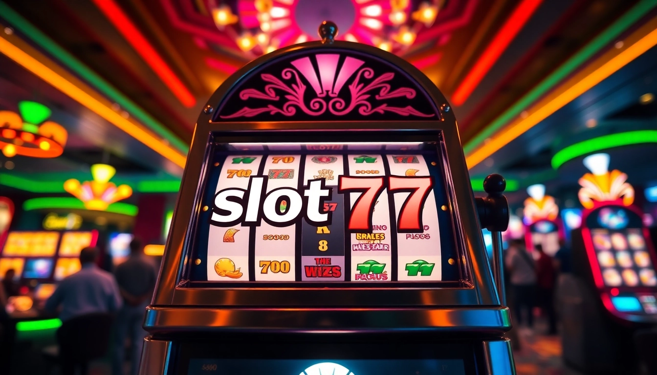 Mesin slot777 menarik perhatian dengan simbol cerah dan suasana kasino yang ramai.