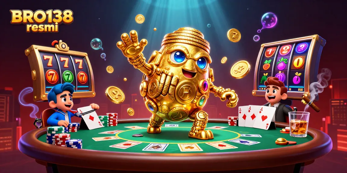 Engage in thrilling gameplay at BRO138 resmi with an ultra-detailed 3D casino illustration showcasing vibrant gambling elements.