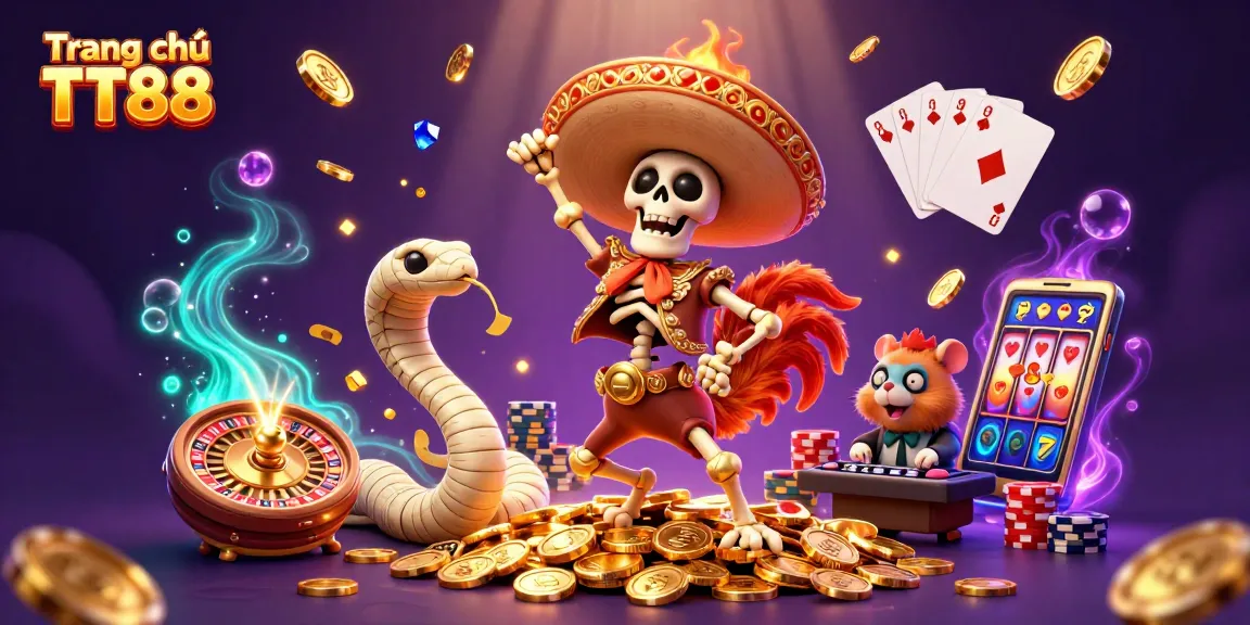 Engage with adventure in Trang chủ TT88, where dazzling coins and vibrant characters celebrate casino wins.