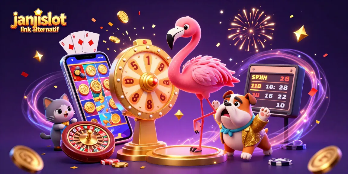 Experience excitement with janjislot link alternatif in this vibrant 3D casino illustration featuring engaging characters and dynamic gaming elements.