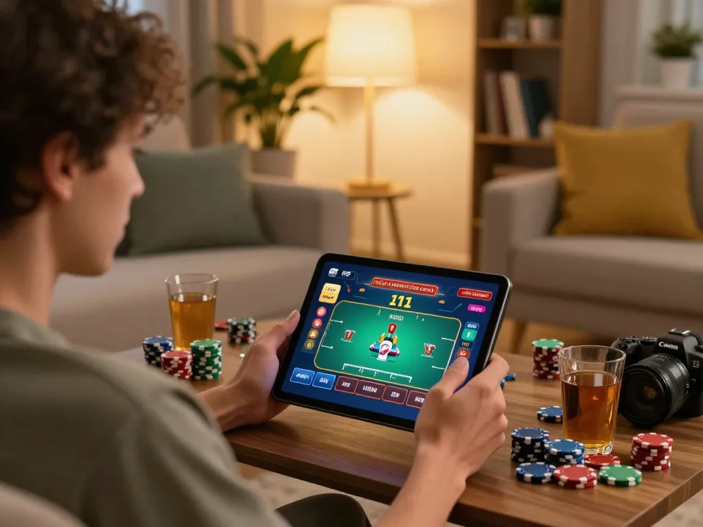 Engaged player using 78wingo to strategize online poker gaming session with vibrant interface