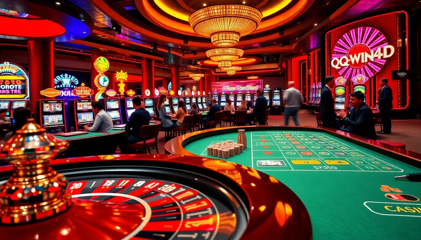 QQWIN4D menampilkan pemain menang di meja roulette yang megah dengan suasana menarik.