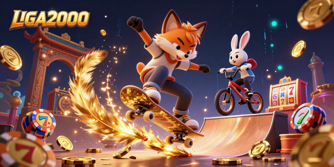 Rasakan gameplay mendebarkan dengan LIGA2000 saat rubah skateboard dan kelinci BMX menampilkan elemen kasino yang penuh warna.
