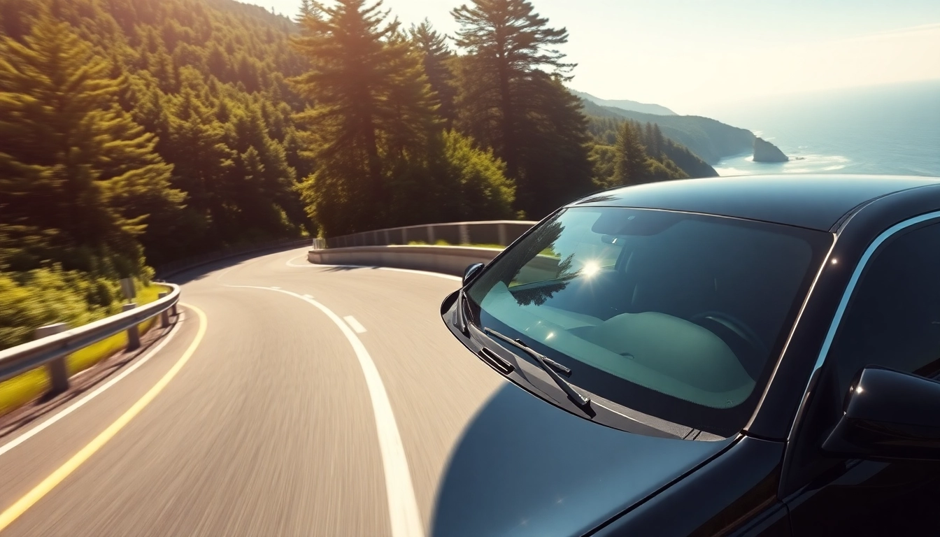 Experience luxurious seattle to vancouver car service with sleek limousines against a scenic highway backdrop.